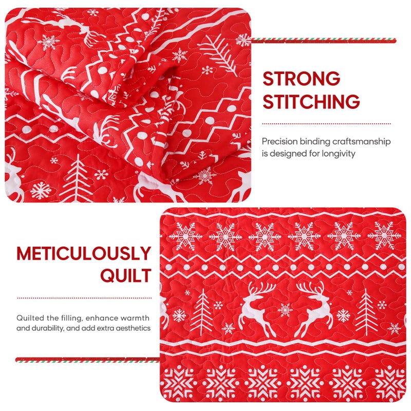 JSD Christmas Quilt Set Twin Size, 2 Piece Red Snowflakes Reindeer Tree Printed Bedspreads Coverlet with Pillow Sham - Image 4